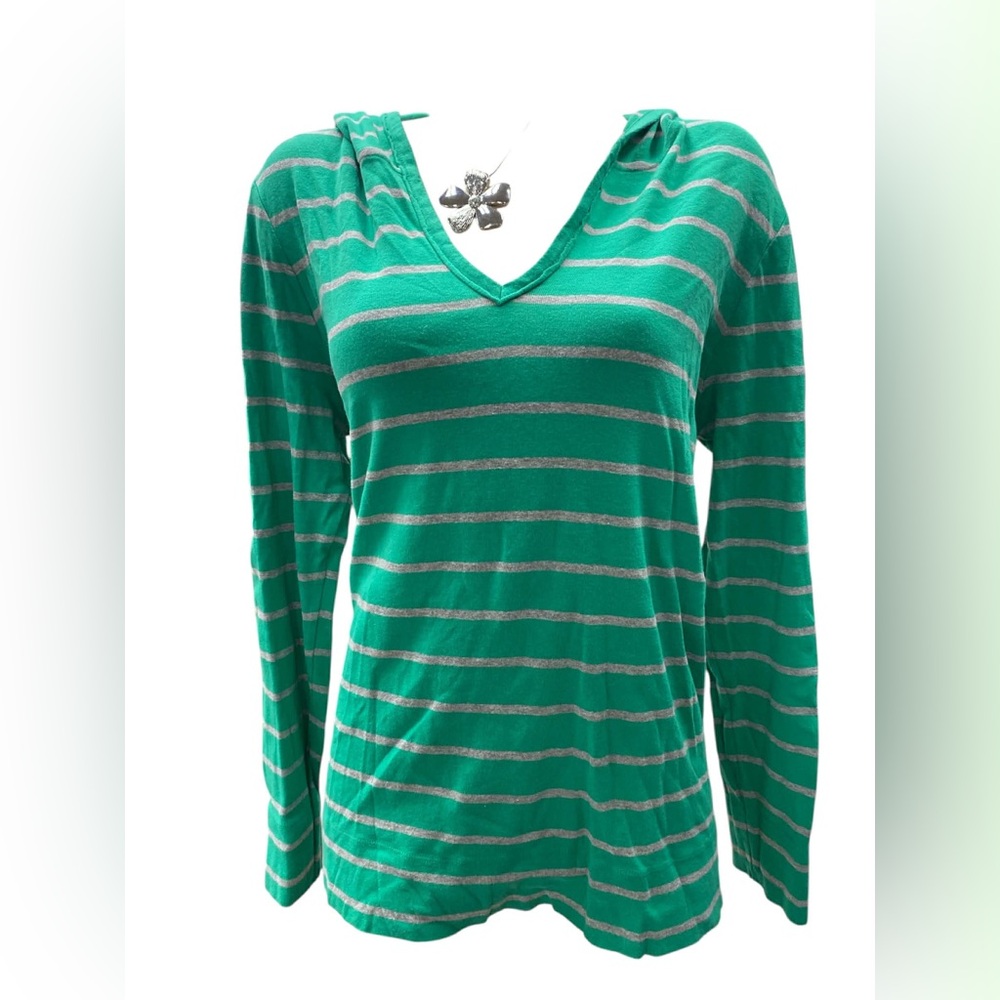 Natural Reflections Green and Gray Striped Hoodie Size XL
